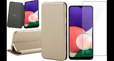 Hoesje geschikt voor Samsung Galaxy A22 5G - Bookcase Goud - Screenprotector - Wallet Hoesje