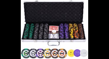 Pokerset 500 Chips 14 gram - Chips met Waarde (High Stake) - Speelkaarten, Dealer Button & Dobbelstenen - Engelhart
