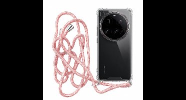 Geschikt voor Xiaomi 15 Ultra Hoesje met Koord - Transparant - Verstelbaar Nekkoord - Schokbestendig - Rosegoud
