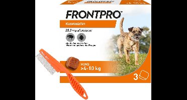 FRONTPRO M - Vlooien en Teken Hond Tablet - 4 tot 10 kg - 3 Tabletten - Inclusief Gratis Vlooienkam
