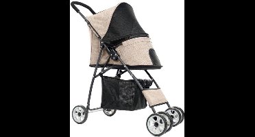 Hondenbuggy - Wagen - Huisdieren - Met Opbergzak - 360° Grote Wielen - 4-Wiel - Opvouwbare - met Opslagmand - Gaasvensters - Weerbestendige Coating -Lichtgewicht Huisdierenwagen - Katten - Kleine Honden - Khaki
