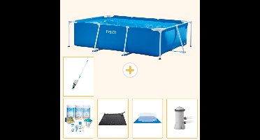 Intex Rechthoekig Frame Zwembad - 300 x 200 x 75 cm - Blauw - Inclusief Onderhoudspakket - Solar Mat - Grondzeil - Zwembadfilterpomp - Stofzuiger - 6-delig