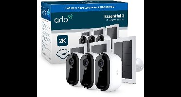 Arlo Essential3 2K beveiligingscamera & zonnepanelen - 3-PACK