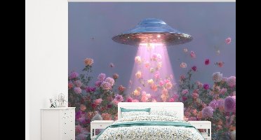 Behang - Fotobehang Ufo - Rozen - Pastelkleuren - Breedte 325 cm x hoogte 260 cm
