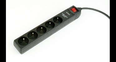 Stekkerdoos met schakelaar, 5 voudig, FR/BE, 3 meter, zwart