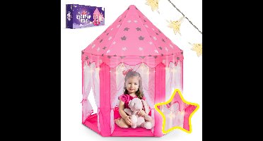 Speeltent met Lichteffecten - Prinses Kasteel - Kindertent - 125 cm Hoog - Indoor en Outdoor - Inclusief Gordijnen - Roze - Joya Creative