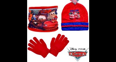 Disney Cars Set - Winterset - Muts + Col + Handschoenen - Rood / Blauw - Maat 52 cm (± 2-4 jaar)