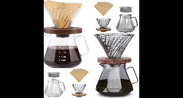 2x Borosilicaatglas Koffiepotten met Deksel, Pour Over Koffiefilterhouder & 80 Koffiefilters - 600 ML Slow Coffee Maker Kit - V60 Cafetière - Koffiekan - Dripper Koffiemaker - Handmatig Filterkoffie Koffiezetapparaat Herbruikbaar Koffie Filter Houder