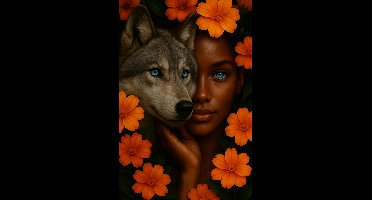 Art-Empire – Luxe ArtFrame Wanddecoratie – Wisseldoek met Aluminium Frame – Zwart (of op maat in andere kleuren) – Moderne Akoestische Kunst- The Sacred Wolf