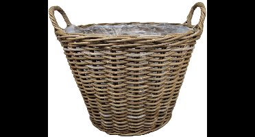 MigoStyling - Plantenmand - Houtmand - Met Plastic - Rond - Dia 55 cm - Grey - Rotan