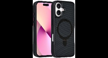 TUNIQ Back cover voor iPhone 17 - MagSafe - Ringstand - Carbon Fiber - Zwart