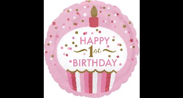 Folieballon 1 Jaar - Birthday Cupcake Girl - 45 cm - Helium- en Luchtvulling