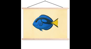 Posterhanger incl. Poster 120x80 cm - Schoolplaat - Blauw - Dory - Vis - Staartvin - Textielposter - Blanke latten