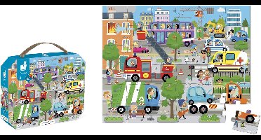Janod - Puzzel De Stad - Kartonnen Puzzel In Koffer - Kinderpuzzel Met Stadsthema Inclusief Poster - 36 Stukjes - Geschikt Vanaf 4 Jaar