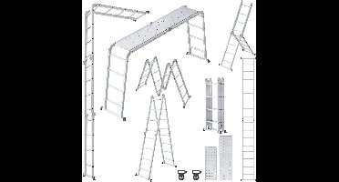 Opvouwbare Ladder – Huishoudladder – Multitrap – Werkplatform – Combinatieladder – Aluminium Legering – Draagvermogen 150 kg – 4x4 Treden