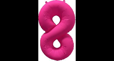 Folieballon cijfer 8 - Neon Roze - 86 cm