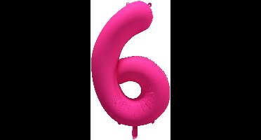 Folieballon cijfer 6 - Neon Roze - 86 cm