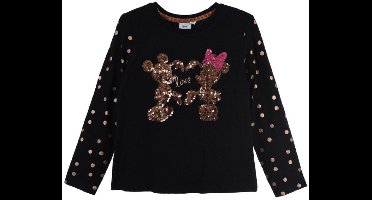 Disney Minnie Mouse Shirt - Lange Mouw - Met Pailletten - Zwart - Maat 110/116