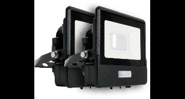 V-TAC VT-118S-B LED Schijnwerper - Samsung - PIR Sensor - IP65 Waterdicht - Zwart - 10W - 735 Lumen - 3000K - Set van 2