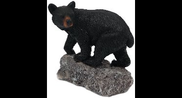 PIA Soft Toys – Zwarte Beer op een steen Beeldje – 8 cm – Decoratief Dierenbeeld