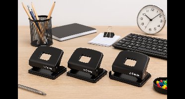 Esselte Perforator – Bundel van 3 – Zwart – Voor kantoor & school