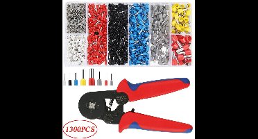 Krimpset voor adereindhulzen AWG 23-7, zelfinstellende ratelkrimptang met 1300 aansluitingen van 0,25 tot 10 mm².