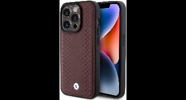 BMW Back Cover - Apple iPhone 15 Pro Max - Wijnrood Leer - Schokabsorberend - Verhoogde Cameraring