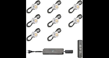 LED veranda opbouwspots Gomera ab inclusief trafo en afstandsbediening - 3W / dimbaar / opbouwspot / terrasoverkapping / overkapping / serre / carport / warm wit / rond / 230V / IP44 / set van 8 stuks