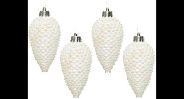Decoris Kersthangers dennenappels - 24x - wit parelmoer -glitter - 8 cm - kunststof - kerstversiering