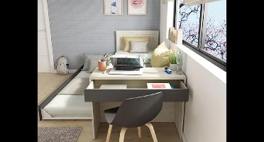 Luxe Hoogslaper met Bureau – Stapelbed 2x 90x200 cm – Houten Kinderbed & Tienerbed – Inclusief Werkplek – Kleur: Naturel & Antraciet – Ruimtebesparend Design IndustrialHome