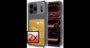 Hoesje - 2 Stuks - Geschikt voor Apple iPhone 17 Pro Max - Met Pashouder en Kaarthouder - Telefoon Hoes Shockproof - Siliconen Case - Back Cover - Shock Proof - Pasjes Houder - Transparant