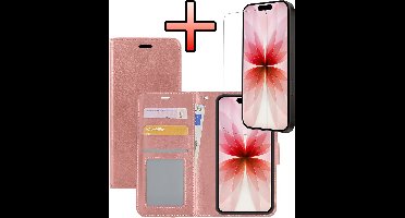 Hoesje - Met Screenprotector - Geschikt voor Apple iPhone 17 - Luxe Pasjeshouder - Bookcase Portemonee - Flip Case - Kunstleer Book Case - Flipcase - Book Cover - Walletcase - Portemonneehoes - Rosé goud