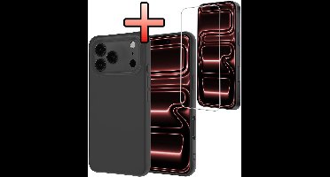 Hoesje - Met Screenprotector - Geschikt voor Apple iPhone 17 Pro - Sterk & Shockproof - Back Cover - Siliconen Case - Telefoon Hoes - Zwart