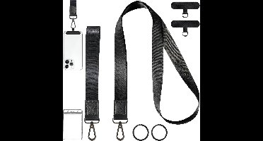 Nek & Pols Keycords - Universeel Telefoonkoord Set met Bevestigingsplaatjes, Badgehouder & Uittrekbare Sleutelhanger - Lanyard Keycord Strap - Sleutelkoord Telefoonketting - Telefoon Koord - Keykoord Pashouder- Phone Ketting/Cord - GSM Nekkoord Zwart