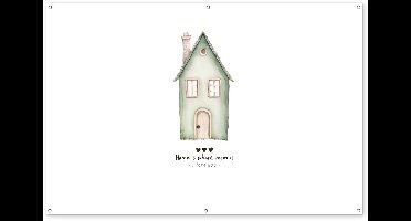 Tuinposter 180x120 cm - Tuindecoratie Huisje - Groen - Tekst - Liefdevol - Poster voor in de tuin - Buiten decoratie - Schutting tuinschilderij - Tuindoek muurdecoratie - Wanddecoratie balkondoek