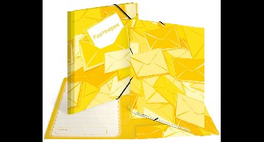 HERMA postmap A4 geel, kindermap Juris van karton, map met motief, elastische band, binnenkleppen en binnenprint voor jongens en meisjes