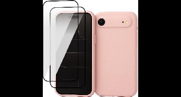 Hoesje geschikt voor iPhone 17 Air - 2x Screenprotector Volledig Dekkend Glas - Mat Back Case Roze