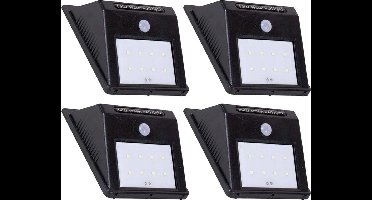 Eurocatch Solar Buitenlamp 4 stuks - Wandlamp Zonne-Energie Met Sensor - 4 Stuks - Solar lamp - Zwart - Tuinverlichting