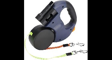 Dubbele Hondenriem – 3 Meter Rolriem Voor 2 Honden – Reflecterend & Verstelbaar – Met Zaklamp en Poepzakjeshouder