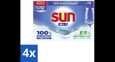 4 x Sun - Vaatwastabletten - All-in-1 Neutraal - 19 tabletten - Vaatwasmiddel - Vaatwastablet - Vaatwasmiddel Neutraal - Vaatwasmiddel Voor Eco - Vaatwasmiddel 100% Effectief