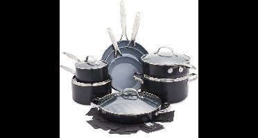 GreenPan Valencia Pro Hard geëloxeerde, gezonde, keramische antiaanbaklaag 16-delige pan- en steelpannenset, kookgerei, PFAS-vrij, geschikt voor inductie, vaatwasmachinebestendig, ovenbestendig, grijs