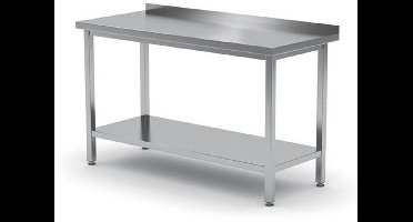 Wandtafel Keukentafel Werktafel Werkbank Inklapbare Tafel – Roestvrij Staal AISI 430 – 140x60 cm – Opstaande Rand en Onderplank