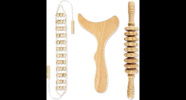 Massageset - Houten Fascia-Rollerset - Hoogwaardige Fascia-Roller met Handvat - Lichaamsvormende Massageroller - Anti-Cellulitis - Rug-, Nek-, Benen- en Rugmassage van Hout