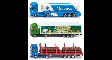 Siku Blister vrachtwagenset met drie vrachtauto's | Siku tankwagen + Siku vrachtwagen + Siku bomentransporter | Siku speelgoed vrachtwagenset | Siku 1626 + Siku 1627 + Siku 1659