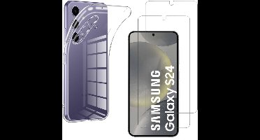 Hoesje Ultraslank geschikt voor Samsung Galaxy S24 backcover siliconen Transparant en 2 stuks Screenprotector Gehard Glas