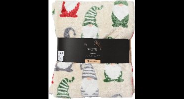 Decoris - Fleece Plaid Kerstkabouters - 130x170cm - Crème - Polyester