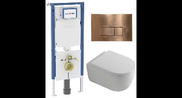 QeramiQ Dely Swirl Toiletset - 36.3x51.7cm - Geberit UP720 Duofix Sigma inbouwreservoir - 35mm zitting - koperen bedieningsplaat - rechthoekige knoppen - wit glans