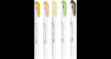 Zebra Mildliner Brush Pennen – Set van 5 Earth Colors Verpakt in een Handige Zipperbag