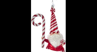 Kurt S. Adler Kerstornament - Pepermunt Swirl Gnoom - glas - rood wit - 13cm