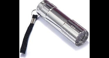 Mini zaklamp 9 LED Aluminium UV Ultra Violet paars licht - Zilver